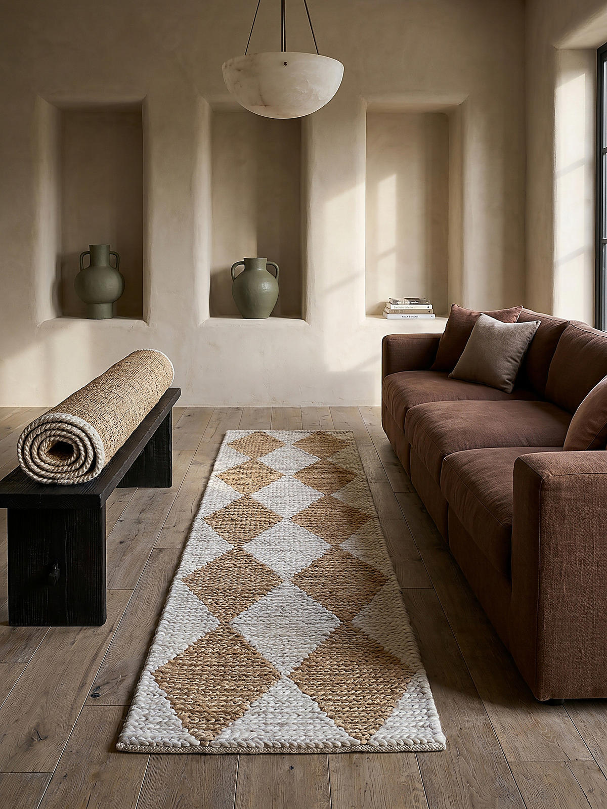 JUTETEPPICH BAIN, mit Rautenmuster, Beige, 60 x 230 cm - Beige, Textil (60/230cm) - KADIMA DESIGN