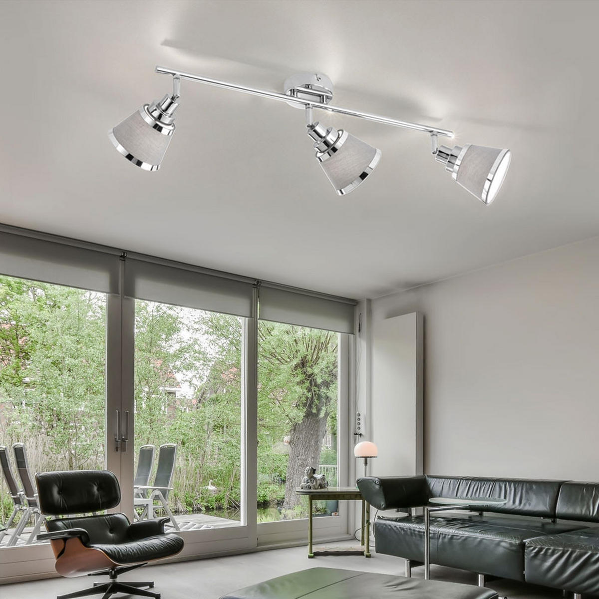 LED DECKENLEUCHTE Chrom Grau Textil - Grau, Textil (63/11.3/21.5cm)