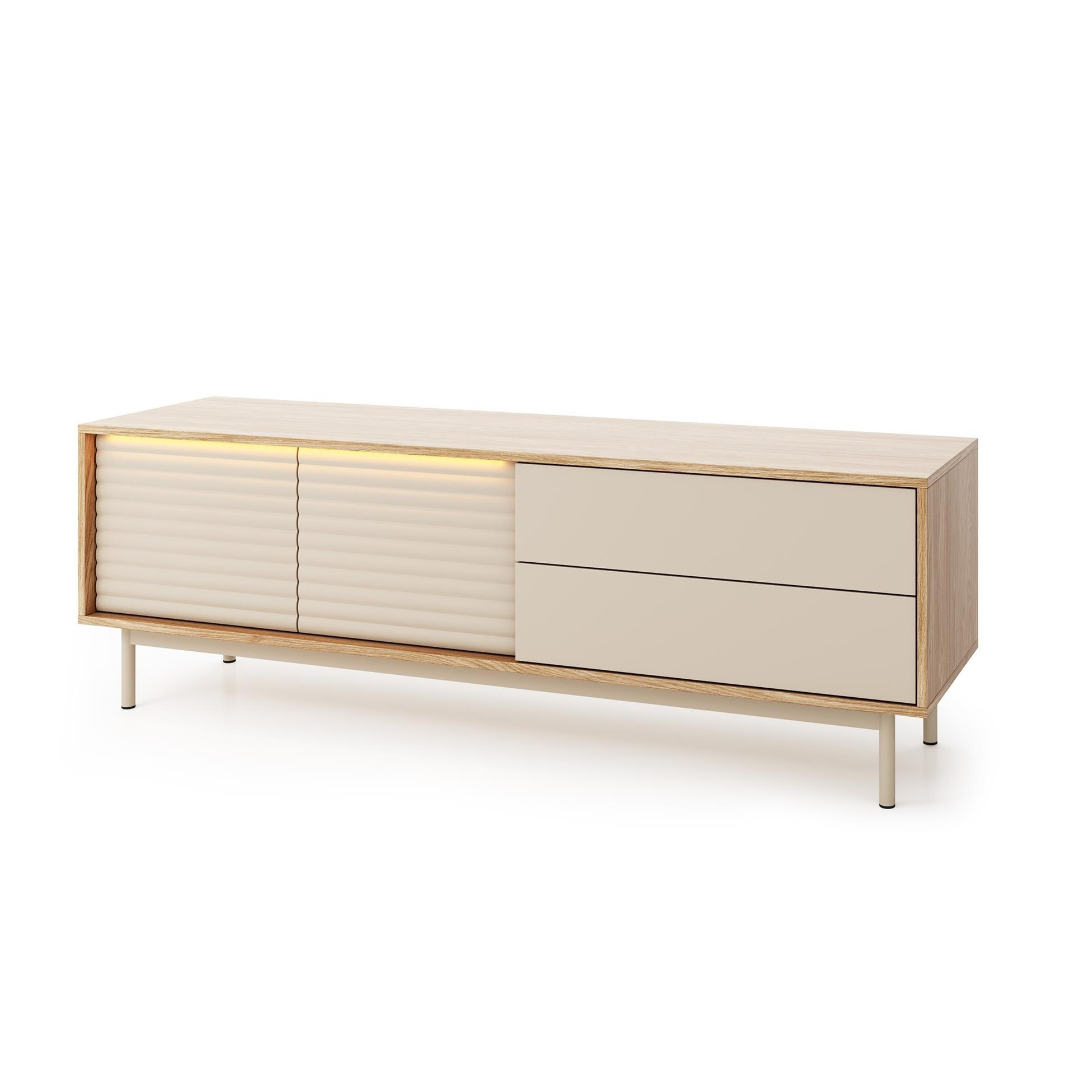 RTV-SCHRANK Latilo Kaschmir, zweitürige TV-Tisch mit Schubladen und LED - Kaschmir/Braun, Holzwerkstoff (160/53/40cm) - Bettso