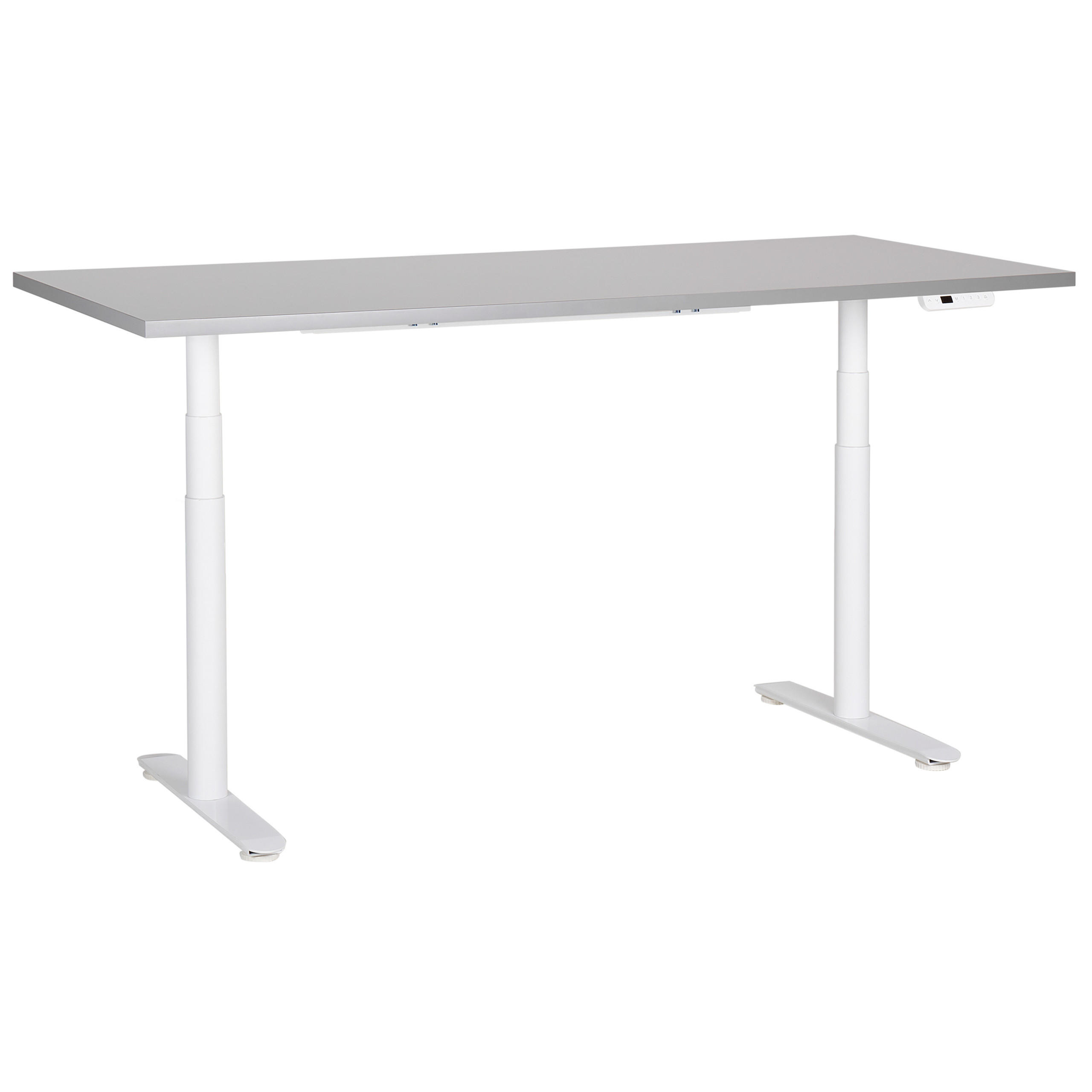 SCHREIBTISCH grauweiß 180/72 cm elektrisch höhenverstellbar Destin IV - Weiß/Grau, Holz (72/180/67cm) - Beliani