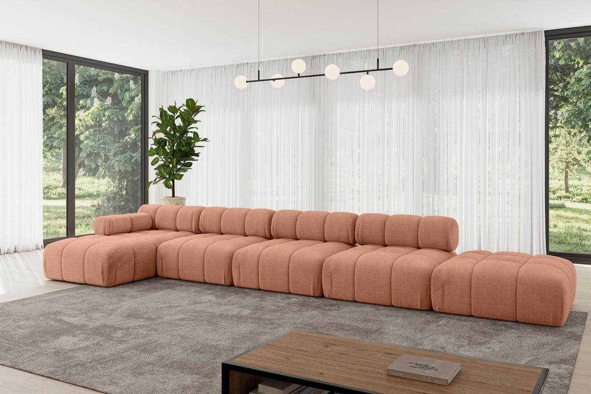 ECKSOFA modulares Sofa Lizur-L3 - 475x160x70 cm Apricot Velours - Koralle, Holzwerkstoff/Textil (475/160cm) - ALTDECOR