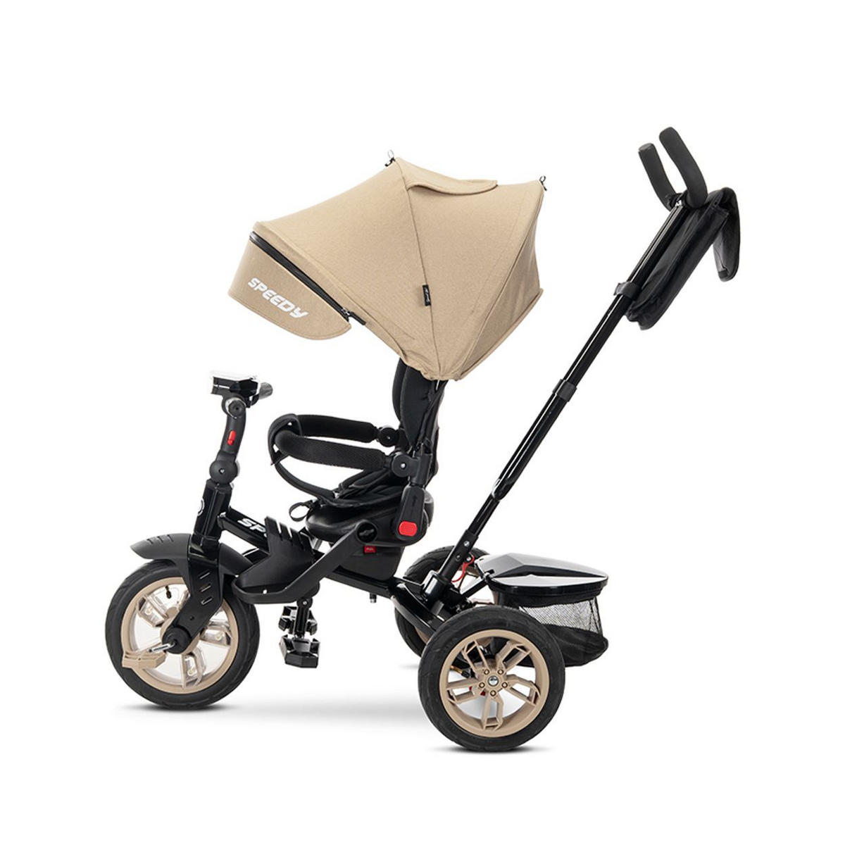 DREIRAD Speedy beige-weiß Luftreifen, Musikfunktion, Licht am Lenker, Schubstange, Sonnendach - Beige, Metall (109/52/102cm) - Lorelli