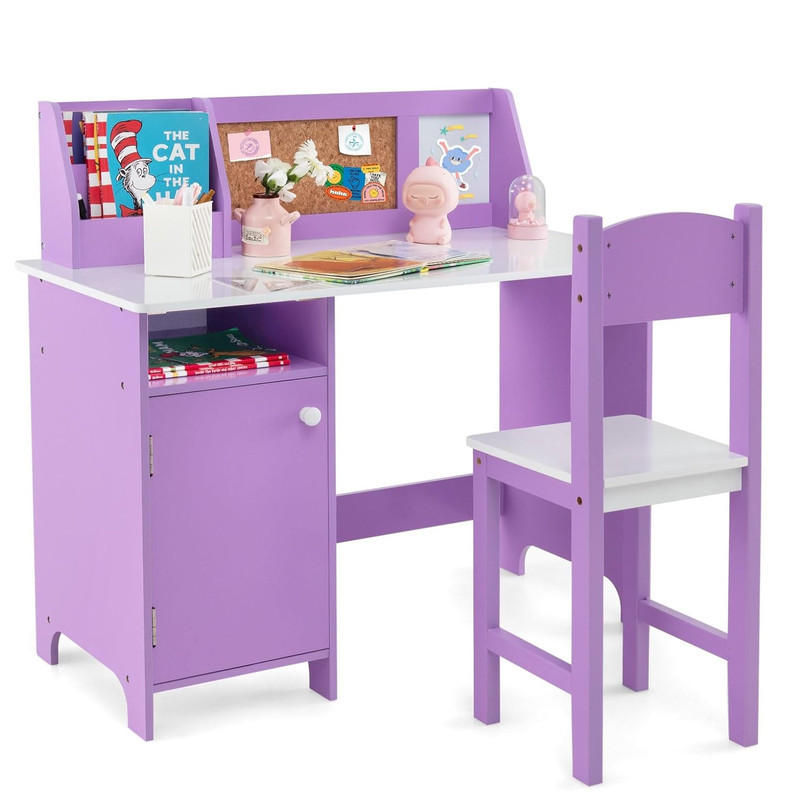 KINDERSCHREIBTISCH mit Stuhl lila(2-tlg) - Lila, Holzwerkstoff (90/85.5/45cm) - COSTWAY
