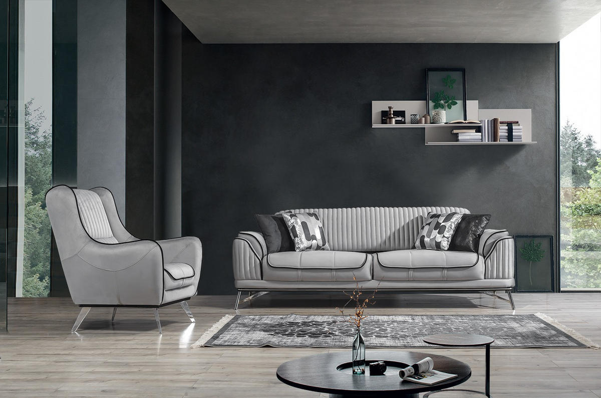 SITZGARNITUR Bond Grau Stellvariante:3+1 - Grau, Holz (227/85/100cm) - Villa Möbel