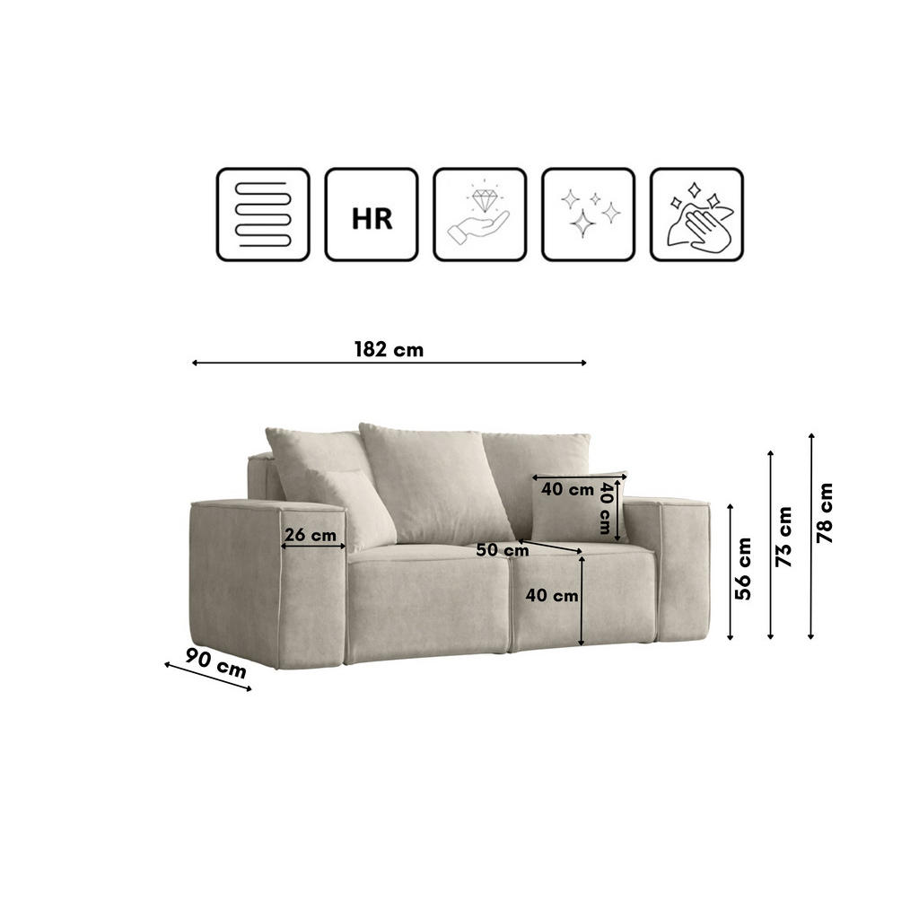 Thumbnail - Kaiser Möbel Sofa, Creme, Textil, 2-Sitzer, einzeln stellbar,Rechteckig, 182x78x90 cm, Wohnzimmer, Sofas & Couches, Sofa...