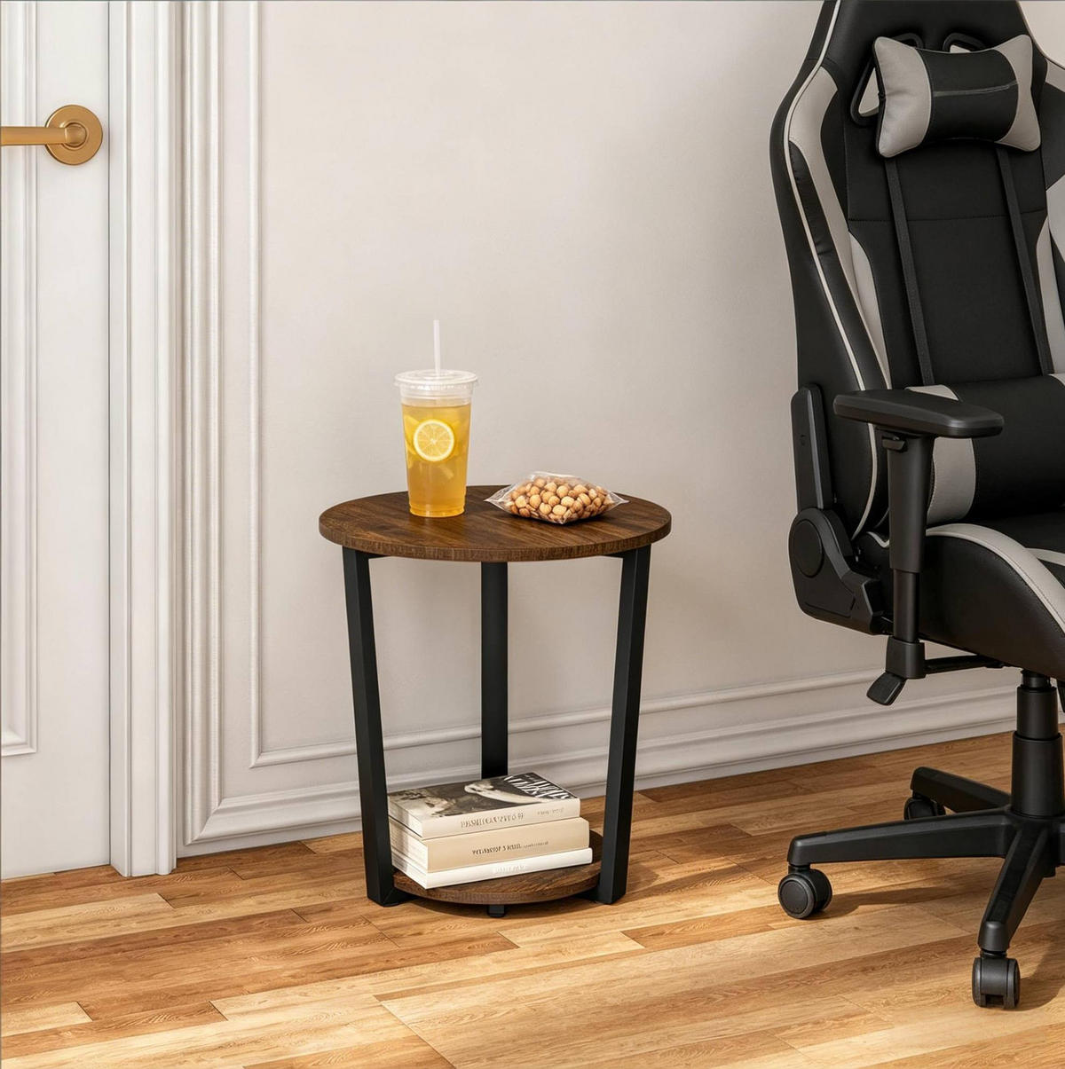BEISTELLTISCH 50/50/53 cm mit 2 Ablagen und Metallgestell im Vintage-Stil, Rustik Braun - Braun, Holzwerkstoff (50/50/53cm) - Redom