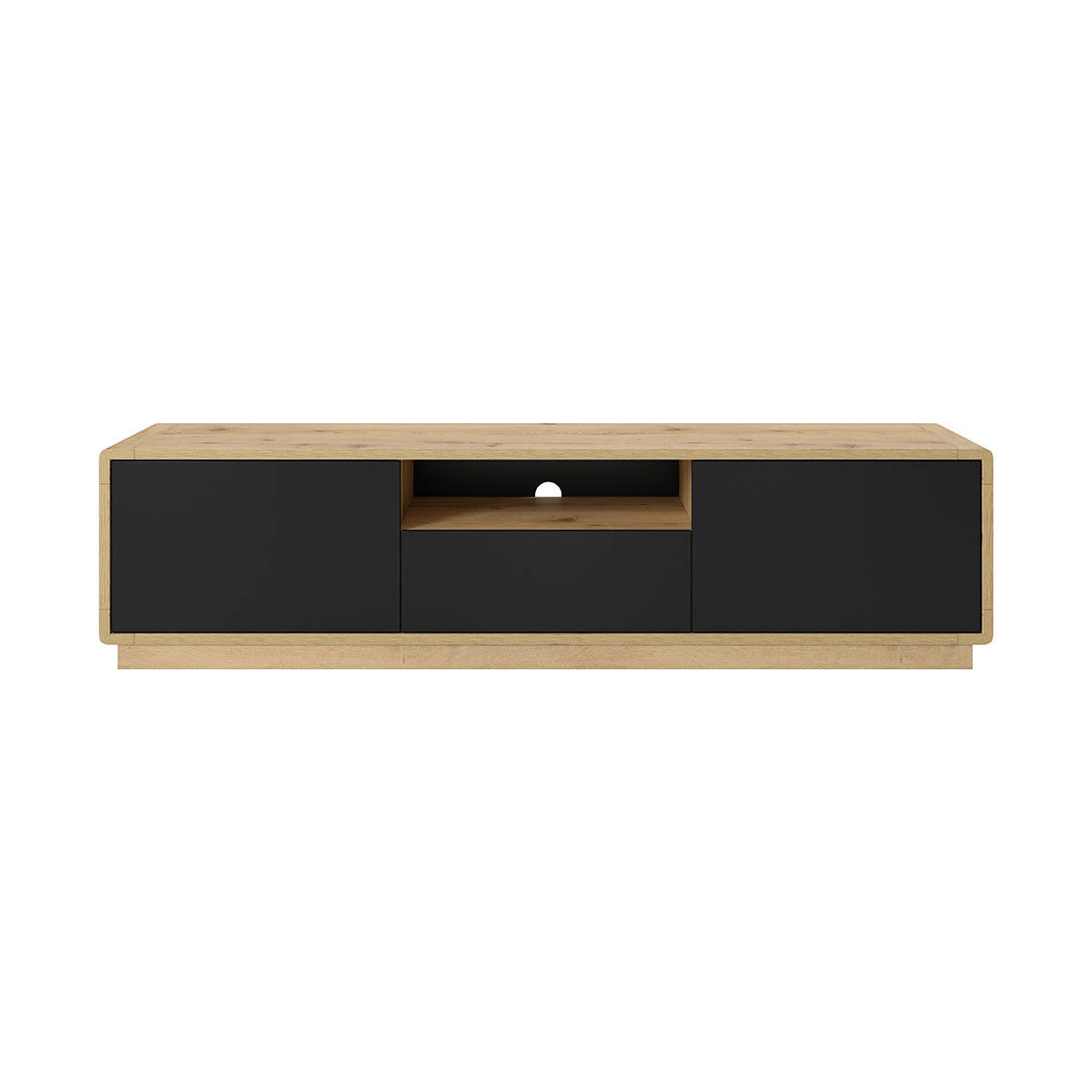TV-MÖBEL Raven Mattschwarz und Holz - Schwarz, Holzwerkstoff (180/45/40cm) - Petits-meubles
