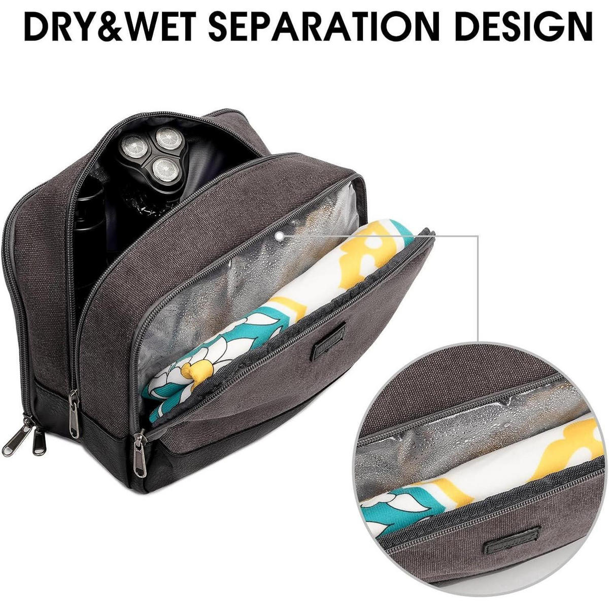 KULTURTASCHE Dunkelgrau Canvas/Veganes Leder - Anthrazit, Textil (16/13/25cm)