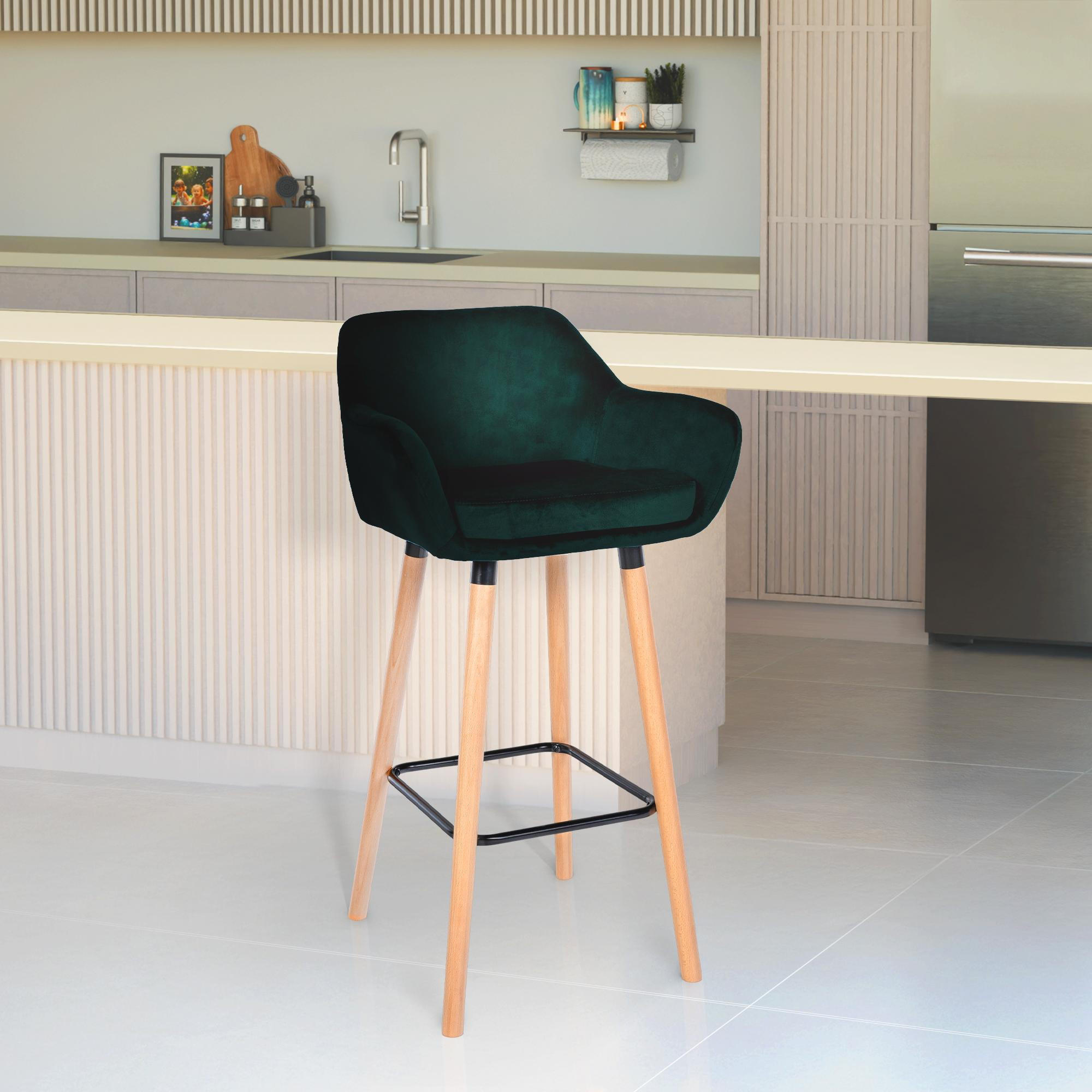 BARHOCKER 2er Set Samt Grün - Eukalyptusholzfarben/Grün, Holz/Textil (51/101/50cm) - CLP