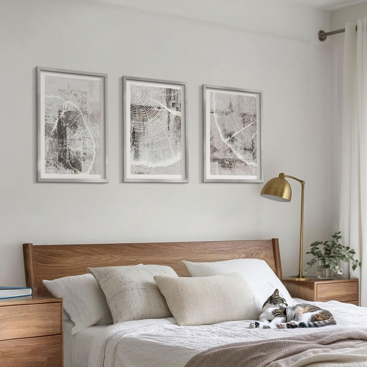 BILDER SET 3er Set - 40x60 cm Silberner Rahmen - Graue Holzmaserungsmuster - Silberfarben, Kunststoff (40/60cm) - TULUP