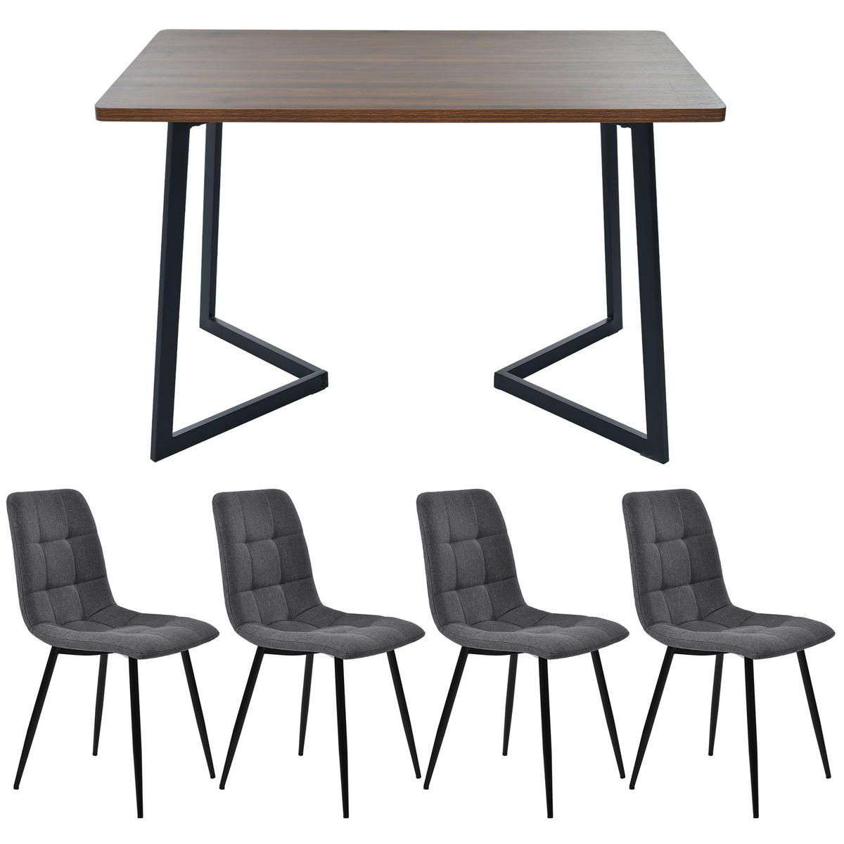 ESSGRUPPE Esstisch 4 Stühle MDF Walnuss Grau 5-tlg - Walnussfarben, Holzwerkstoff (117/75/68cm) - FLIEKS