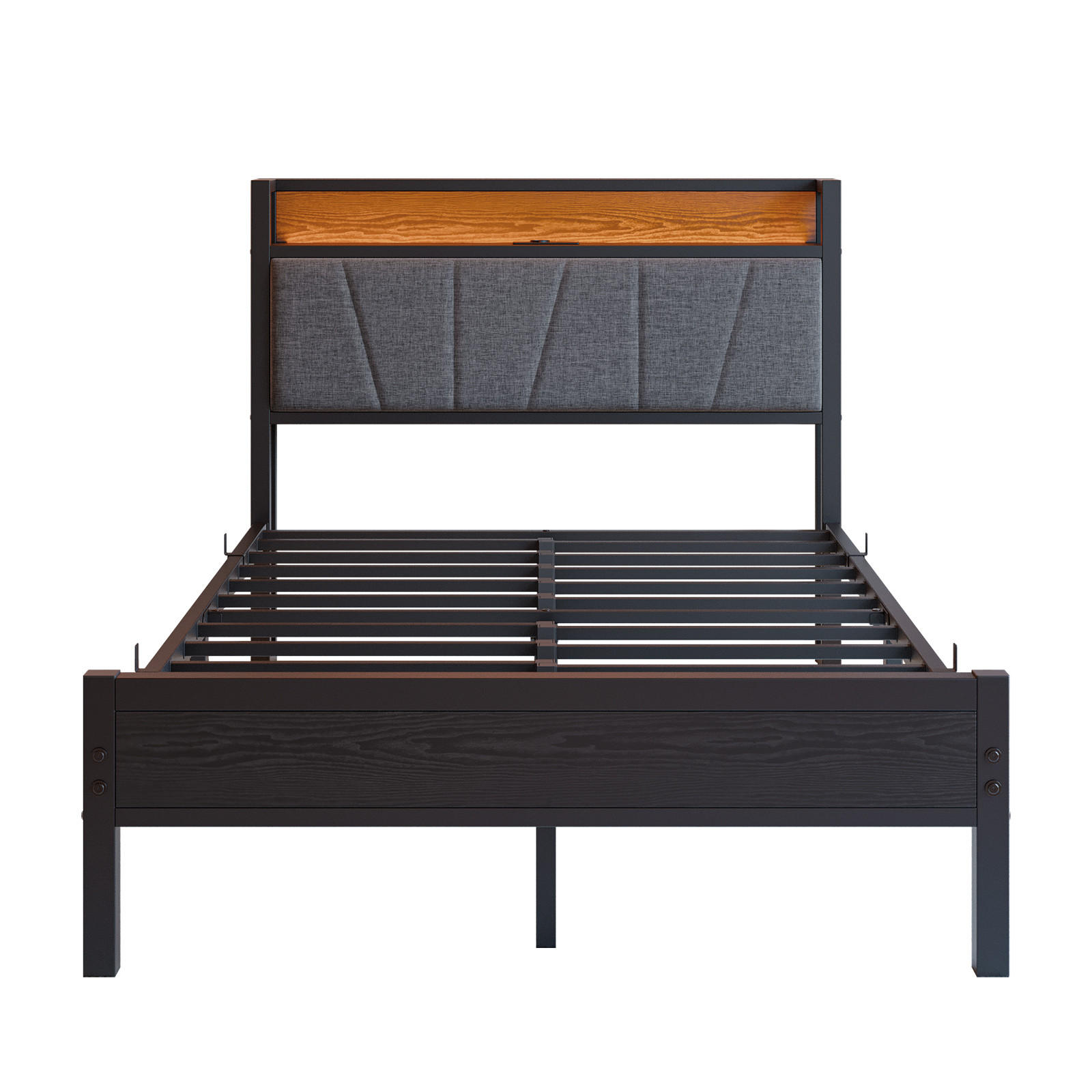 METALLBETT 120/200 cm Schwarz mit LED und USB - Schwarz, Metall (120/200cm) - Oxeza