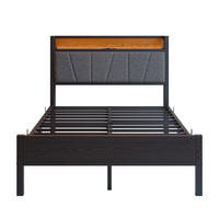 METALLBETT 120/200 cm Schwarz mit LED und USB - Schwarz, Metall (120/200cm) - Oxeza