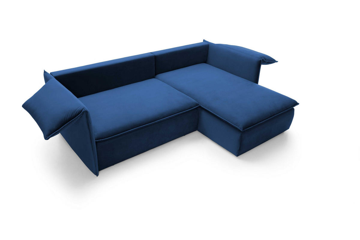 ECKSOFA PREGIO Blau Plüsch-Stoff mit Schlaffunktion - Blau, Holz (230/166cm) - MASSENO