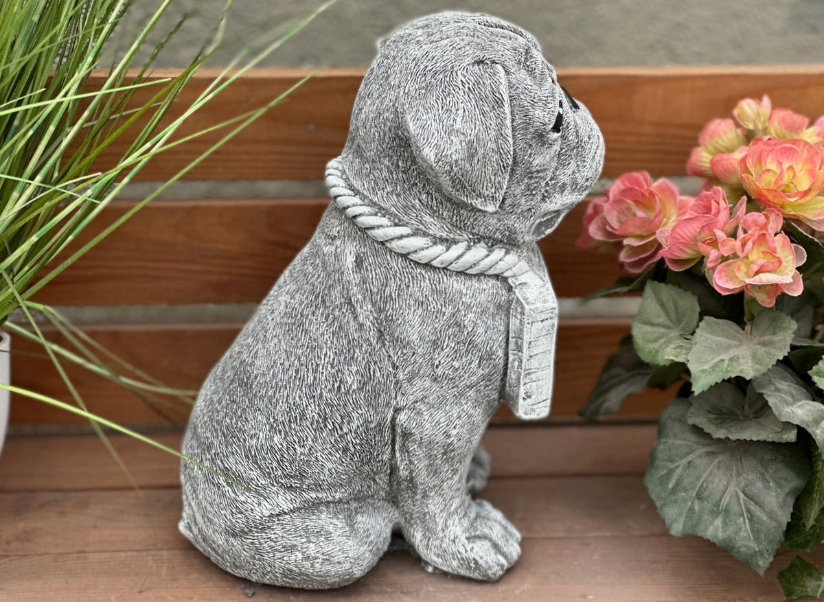 STEINFIGUR Mops Welcome Bulldogge frostfest, massiv - Grau, Stein (28/28/16cm) - stoneandstyle