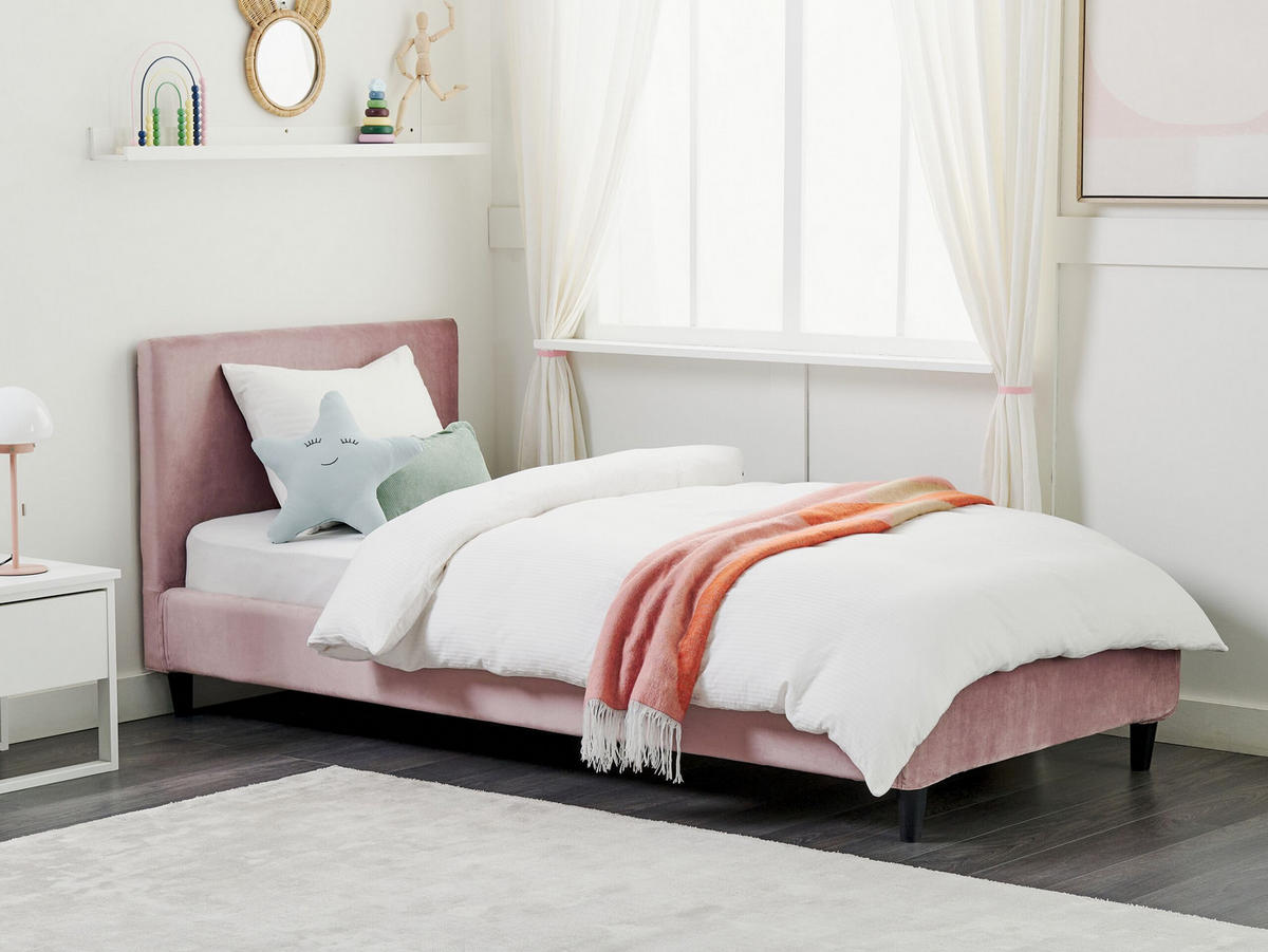 POLSTERBETT 90/200cm Rosa Fitou - Pink, Textil (90/200cm) - Beliani