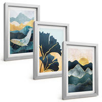 BILDER SET 3er Set - 20x30 cm Silberner Rahmen - Abstrakte Bergansichten - Silberfarben, Kunststoff (20/30cm) - TULUP