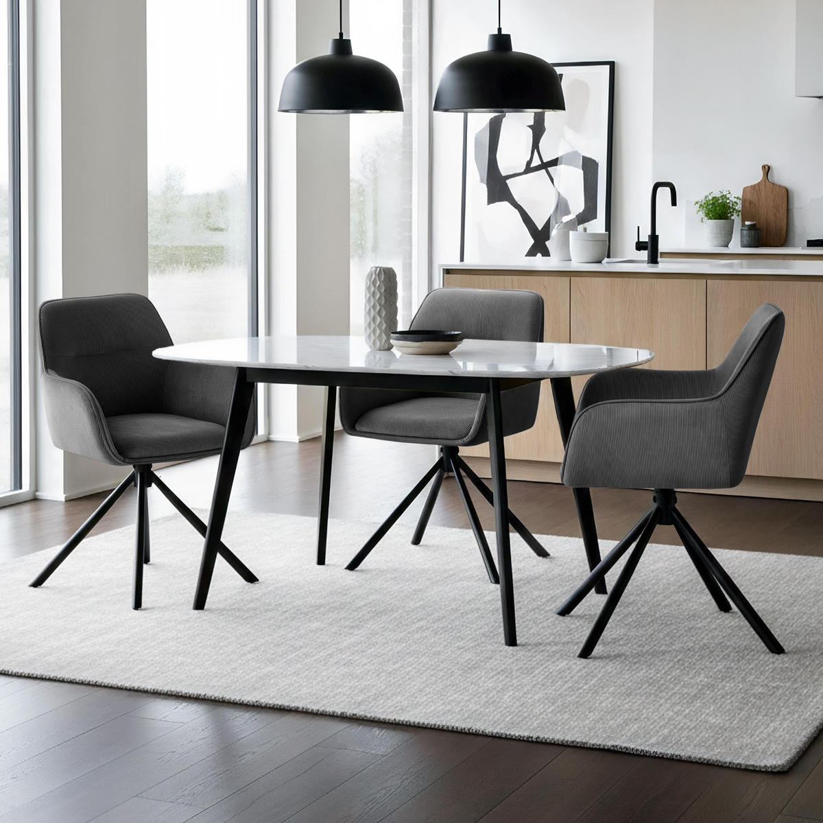 ARMLEHNENSTUHL Cord Grau - Schwarz/Grau, Textil/Metall (58/84/59cm) - CLP