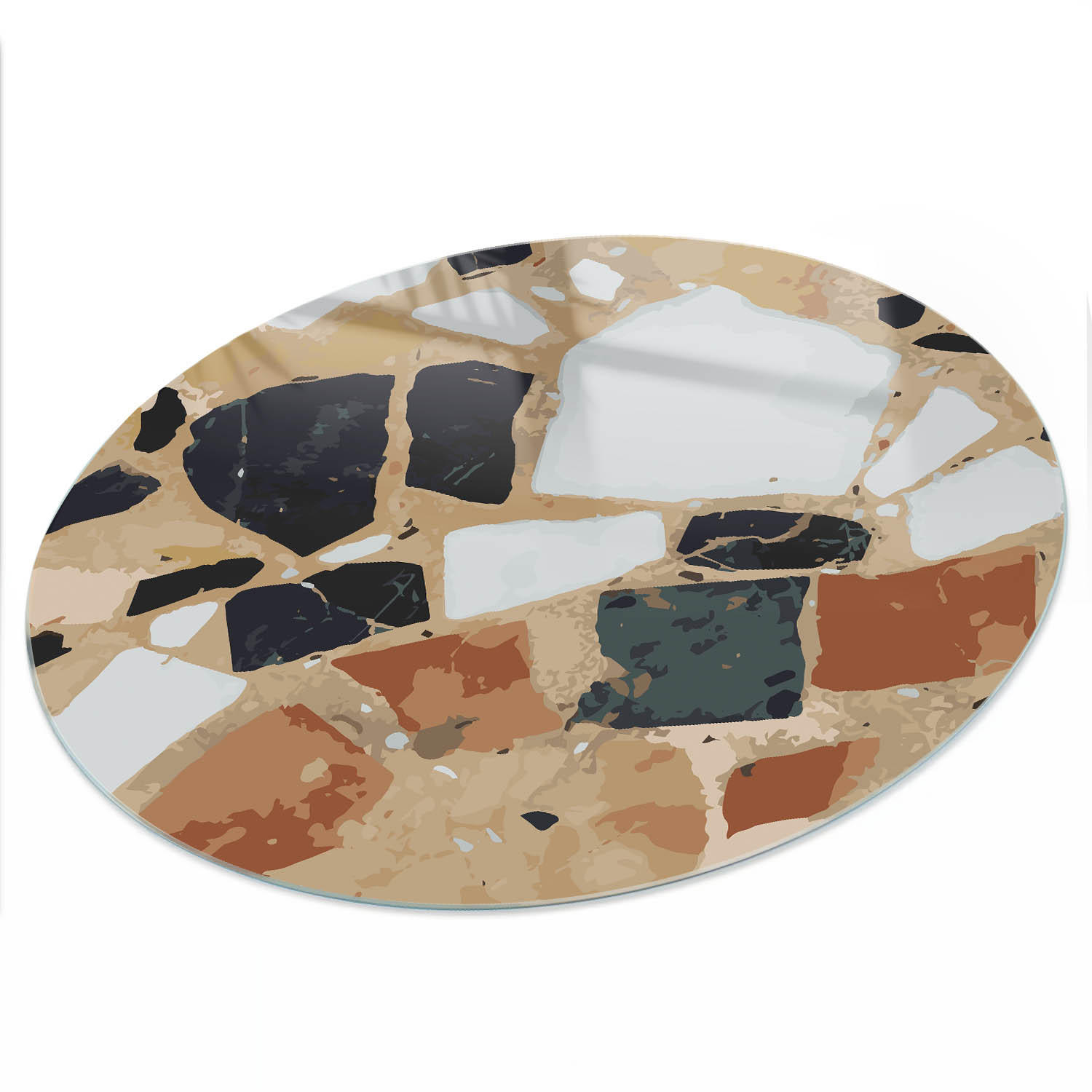 TISCHPLATTE fi100 cm – Abstraktes Mosaik - Braun, Glas (100/100/0.4cm) - Wallfluent