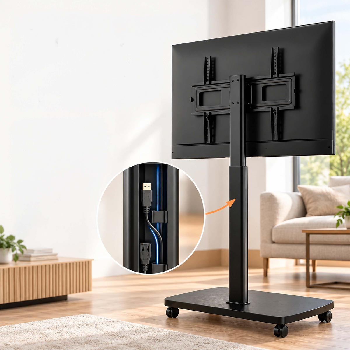 TV-STOJAN Prírodne biely na kolieskach 43-75 palcov - biela, kov/kompozitné drevo (60/134.5/38cm) - Relaxdays
