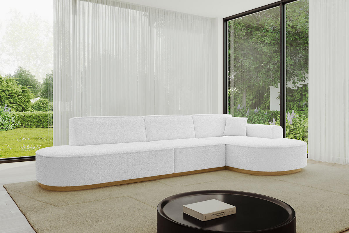 ECKSOFA Ottomane Rechts MARI-L2-v2 - 328x171x83 cm Weiß Bouclé - Weiß, Holzwerkstoff/Textil (171/328cm) - ALTDECOR