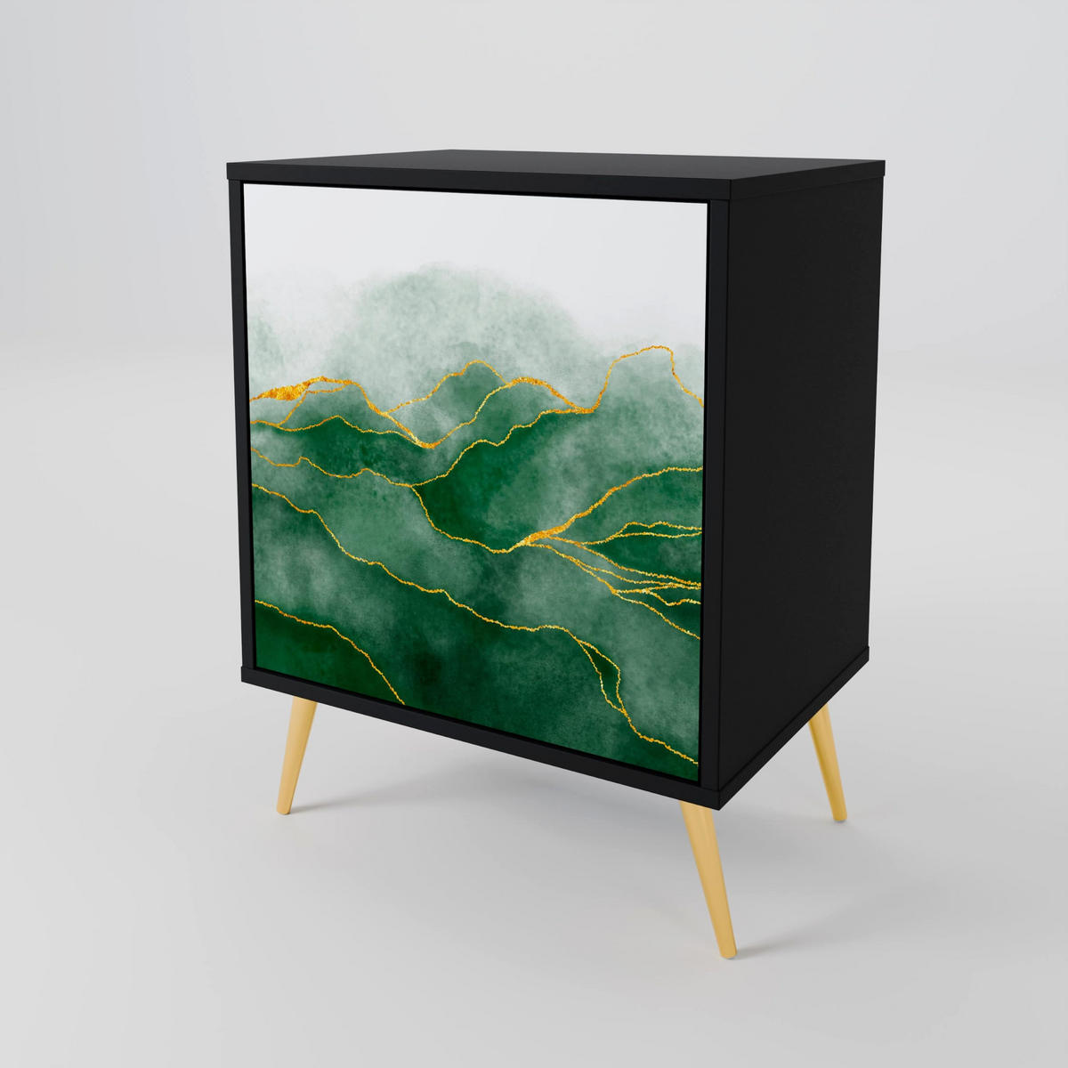SIDEBOARD EXPENSIVE NATURE, Schwarz, 57,5x42x67,5 cm, Schwarze Metall-Rahmenfüße - Multicolor/Schwarz, Holzwerkstoff/Metall (57.5/67.5/42cm) - SpaceRebels