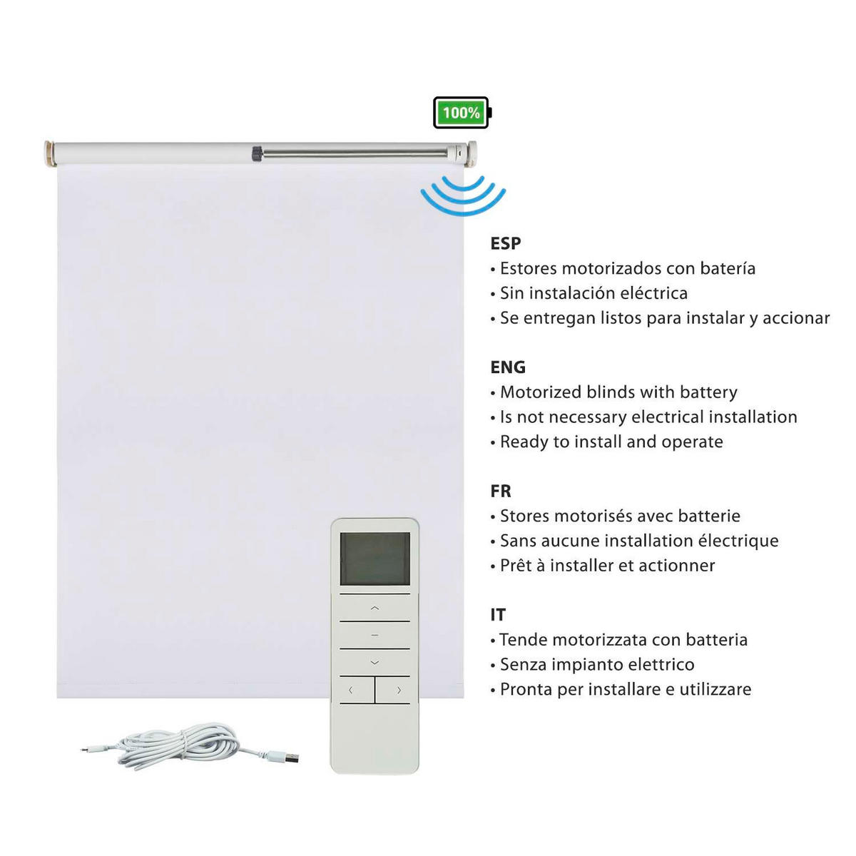 VERDUNKELUNGSROLLO motorisierte Weiß 140x250 cm - Weiß, Kunststoff (140/250cm) - STORESDECO