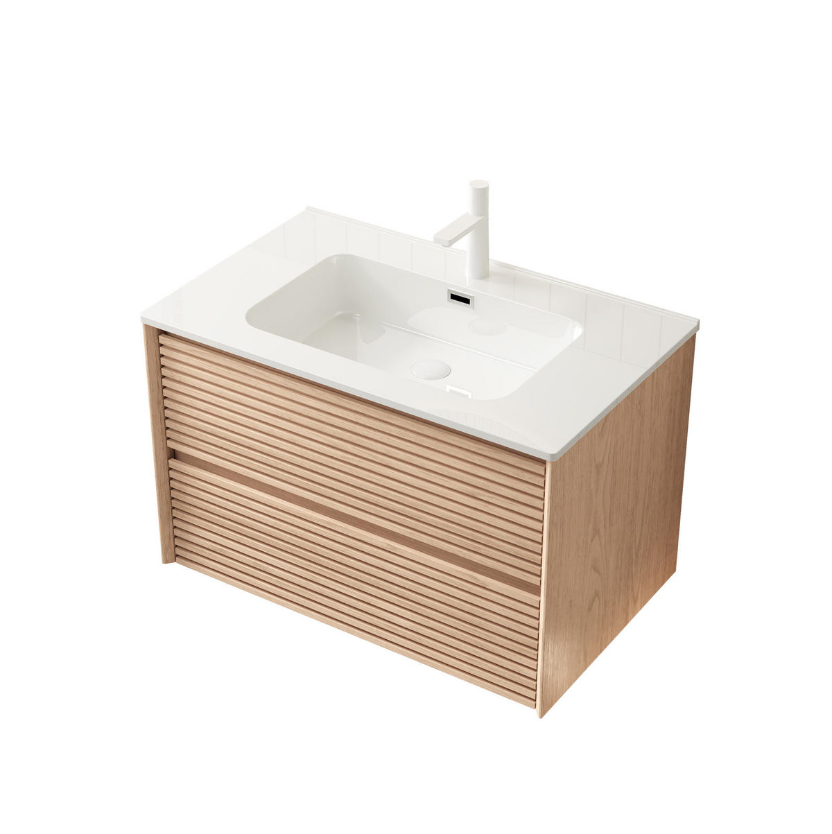 WASCHTISCHUNTERSCHRANK mit Keramikbecken 81 cm Natur/Weiß - Weiß, Holz (46.5/51.5/81cm) - Beauniv