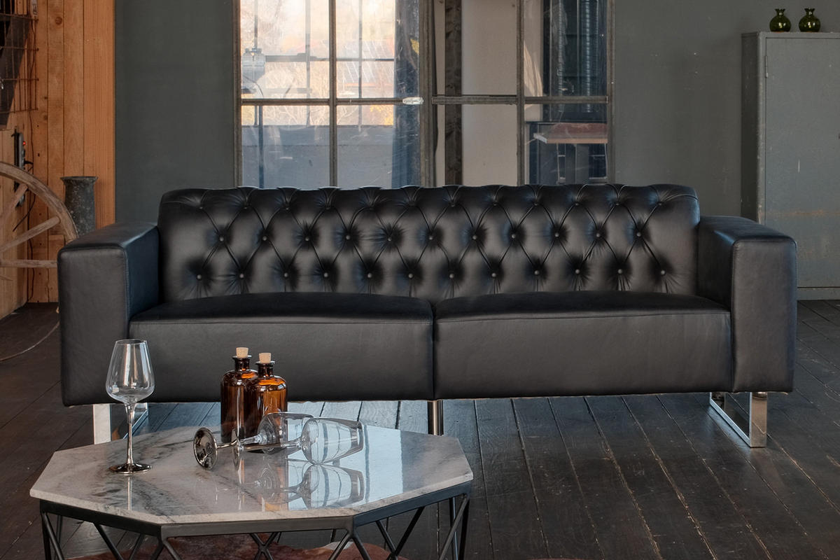 LEDERSOFA NILO Schwarz Leder - Schwarz, Leder (219/77/86cm) - KAWOLA