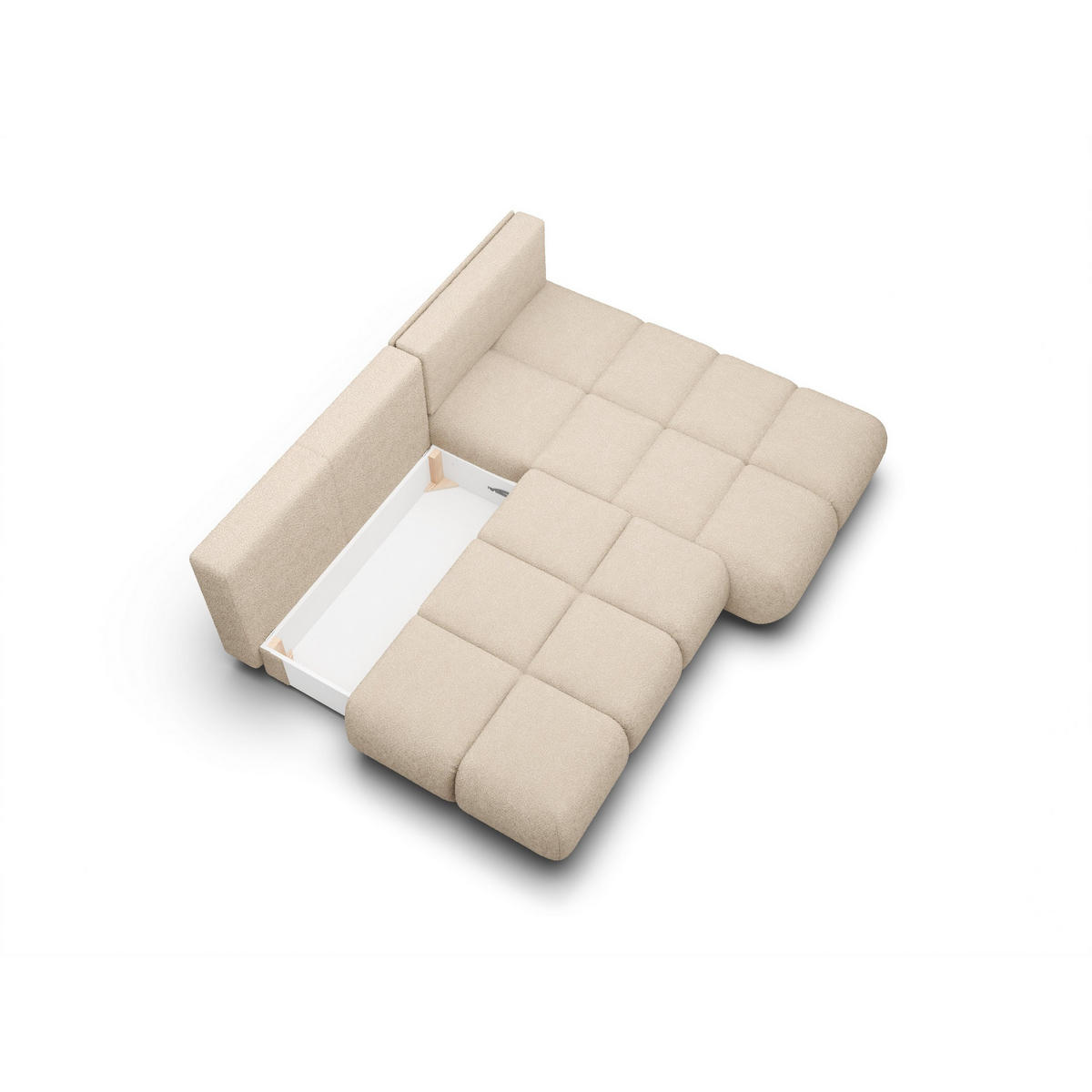 ECKSOFA CORSO R-S Beige Boucle-Stoff mit Schlaffunktion - Sandfarben, Holz (230/177cm) - MASSENO