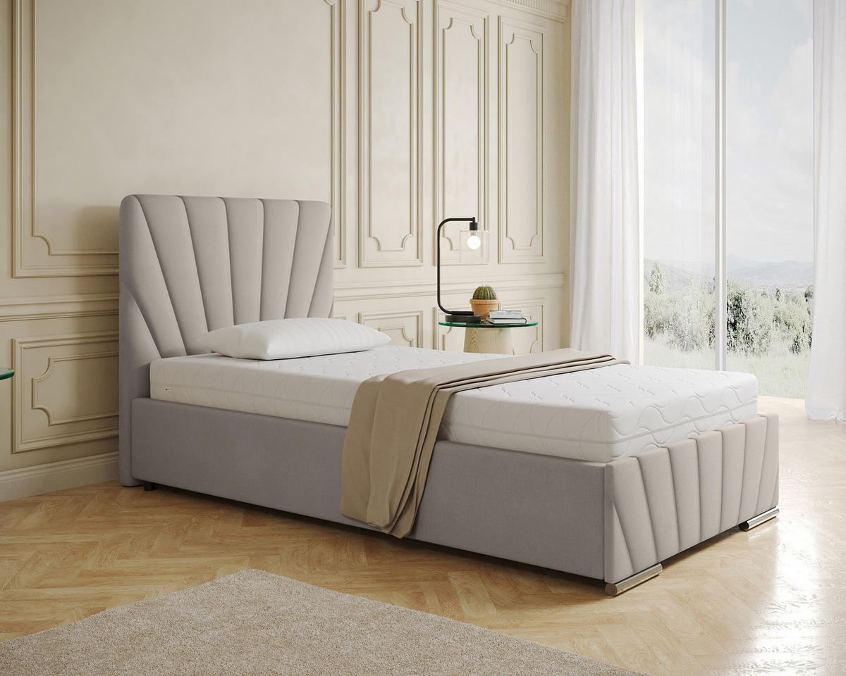 POLSTERBETT Ray 100 x 200 cm mit Bettkasten und Lattenrost ohne Matratze - beige - Beige, Holz (100/200cm) - Homesy