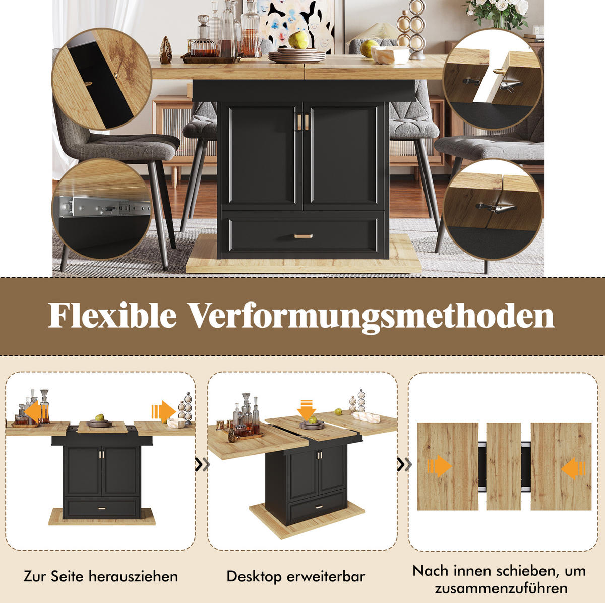 ROZKLÁDACÍ jídelní stůl 110-140/80/75 cm s úložným prostorem, odolnou MDF deskou a stabilní základnou, Přírodní dřevo - přírodní, kompozitní dřevo (110/80/75cm) - Redom