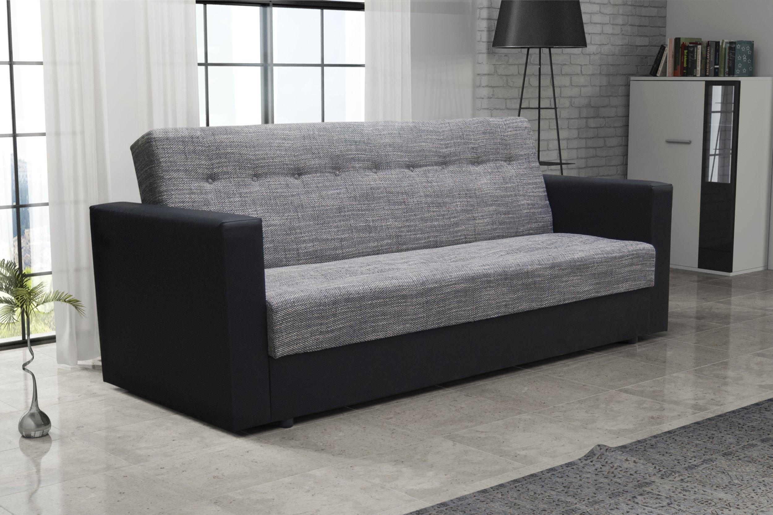 SOFA WIND mit Schlaffunktion KORNET02+DOLARO8 mit Stauraum - Grau, Textil (87/95/216cm) - Bedante