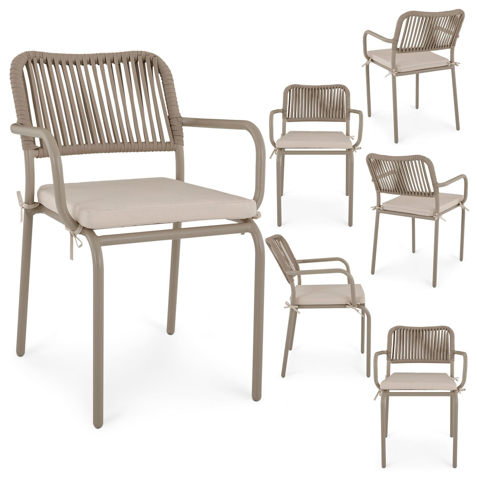 GARTENSTUHL VOLONTE 6ER-SET - Braun, Textil (56/81/65cm) - IDIMEX