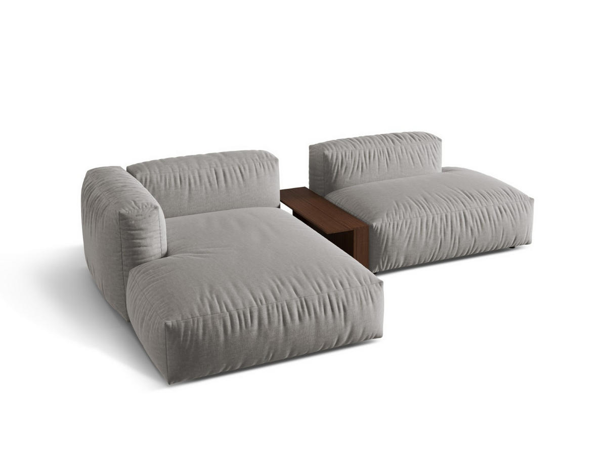 ECKSOFA modular links Martina aus strukturiertem Stoff hellgrau 2 Sitzplätze - Hellgrau, Textil (176/285cm) - Micadoni
