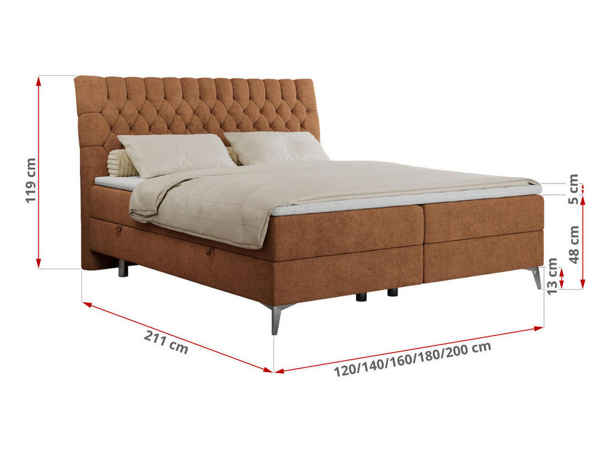 BOXBETT MILEN 200/200 Orange Struktur - H3 - Orange, Holz/Textil (200/200cm) - MKS