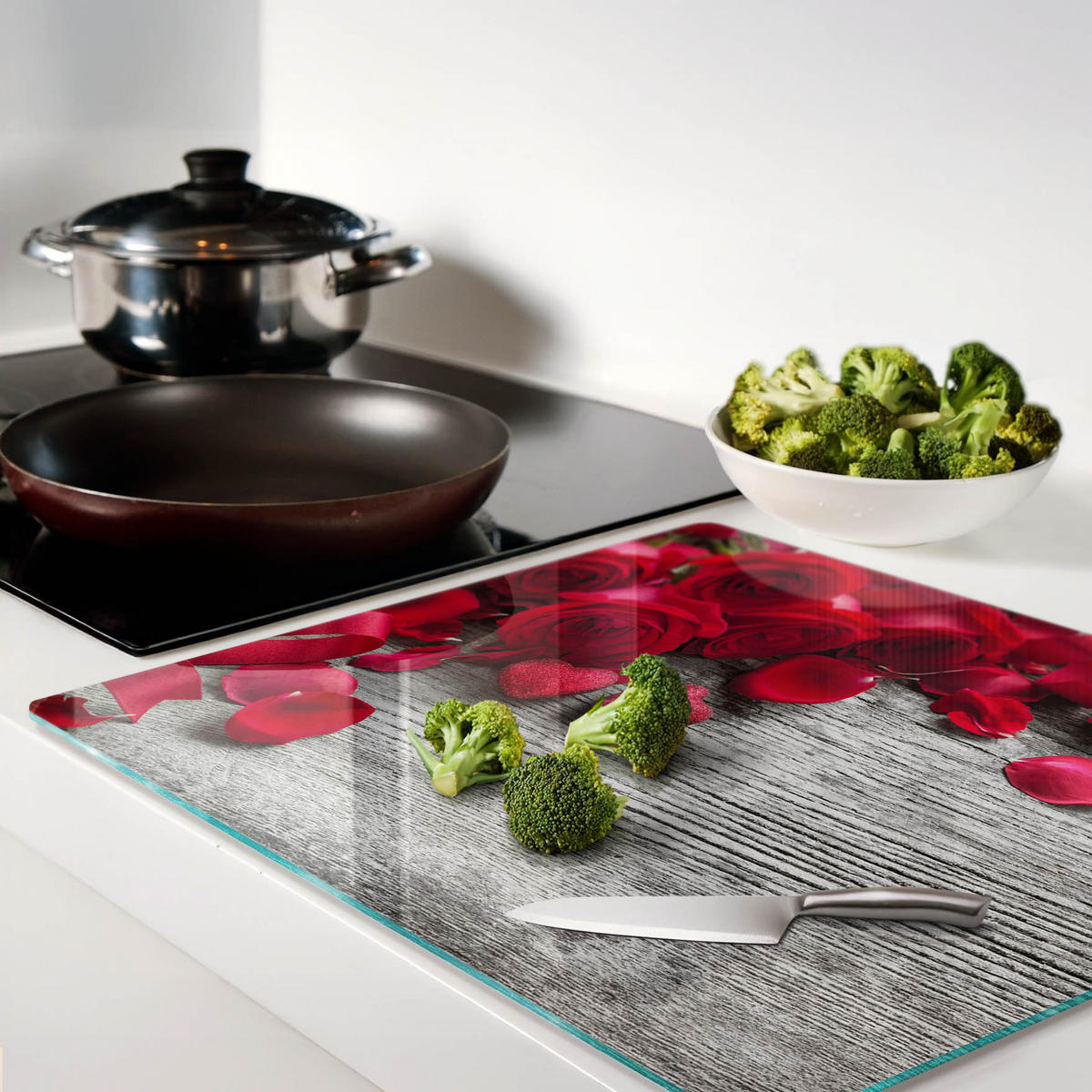 GLASPLATTE 60x52 cm Rote Rosen - Rot, Glas (60/0.4/52cm) - TULUP