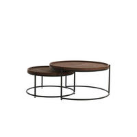COUCHTISCH JAIRO 2er Set, Leder, Braun-Schwarz - Schwarz/Braun, Leder (79/79/38cm) - Light & Living
