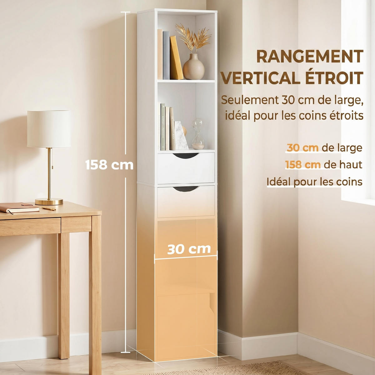 BÜCHERREGAL Weiß 30/24/158 cm - Weiß, Holzwerkstoff (24/158/30cm) - PANGIVO