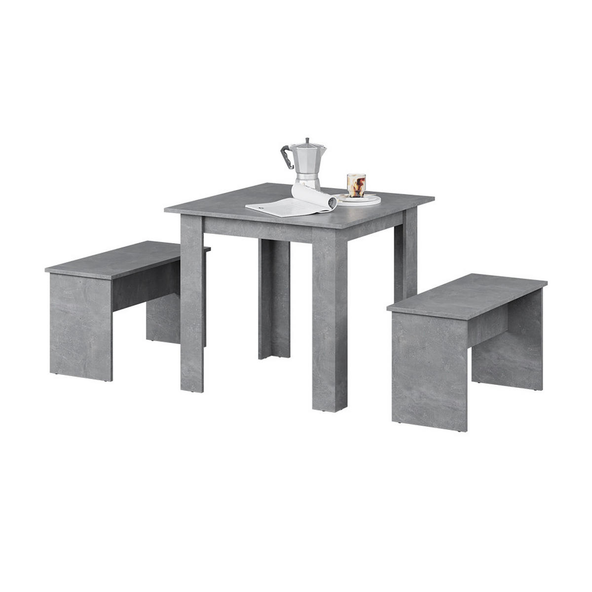 ESSTISCH SET Sentio Beton 80 x 80 cm mit 2 Bänken - Grau, Holzwerkstoff (80/73/80cm) - Vicco