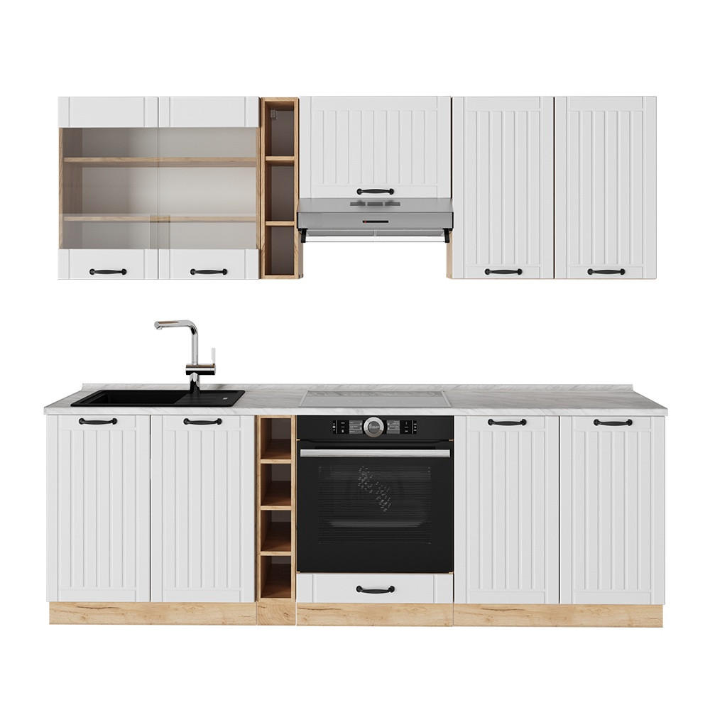 KUHINJA Fame-Line Bela podeželska hiša 235 cm , DP Marmor - bela/medeni hrast, leseni material (235/81.6/60cm) - Vicco