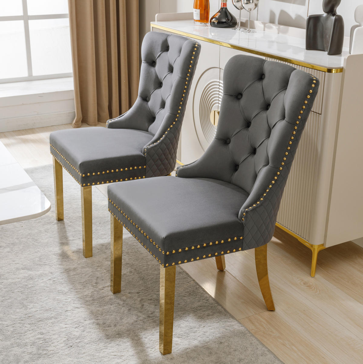 ESSZIMMERSTUHL 2er-Set Samt mit Zugring 50,5 x 45 x 95 cm Grau/Gold - Grau, Metall (45/95/50.5cm) - Meubliv