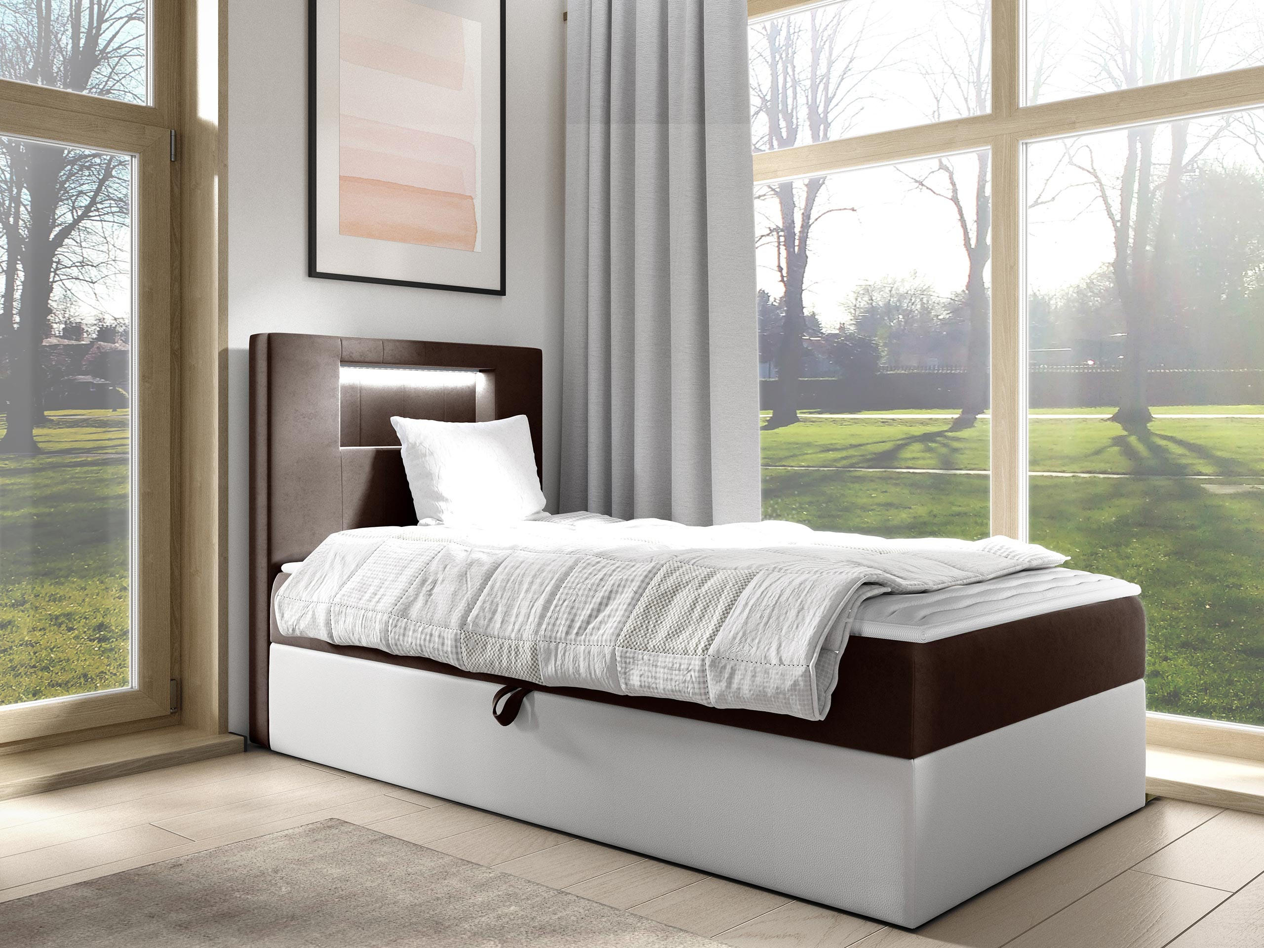 BOXBETT Gold Junior 1, Seite zum Öffnen des Bettkastens: Links - Weiß/Braun, Holz (100/200cm) - MIRJAN24