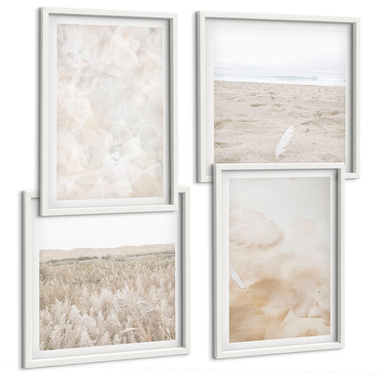 BILDER SET 4er Set - 50x50 cm & 40x60 cm Weißer Rahmen - Modische Pastelltexturen - Weiß, Kunststoff (50/50cm) - TULUP
