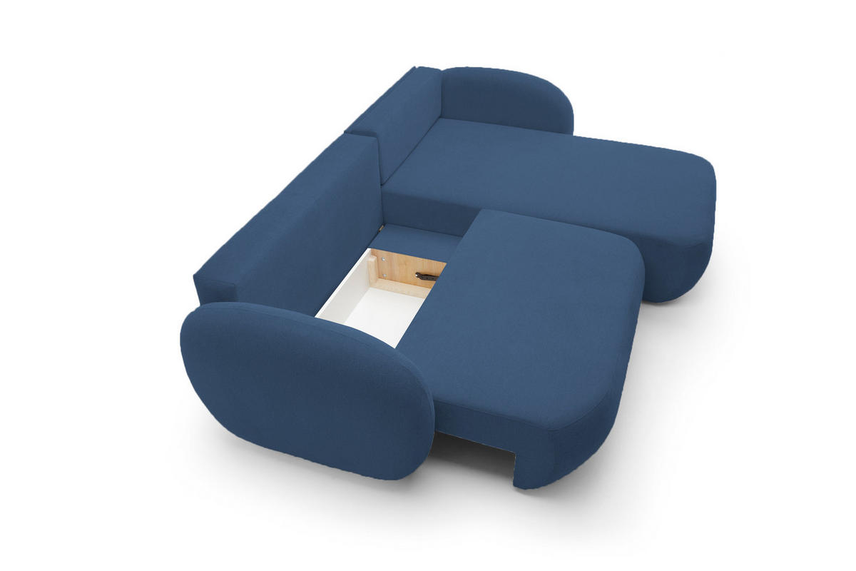 ECKSOFA OLIO L-Form Schlaffunktion mit Bettkasten, lose Rückenkissen, freistehend, RECHTS 248x174 cm Blue - Blau, Holz/Textil (248/174cm) - DomoHome