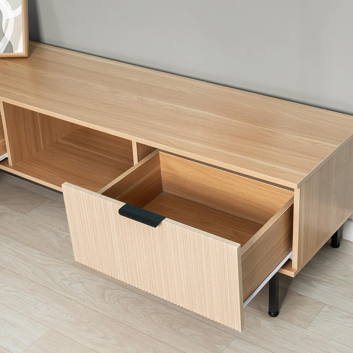TV-SCHRANK NYLA - Natur/Schwarz, 160 x 43 cm - Naturfarben, Holzwerkstoff (160/43/42cm) - Home Deluxe