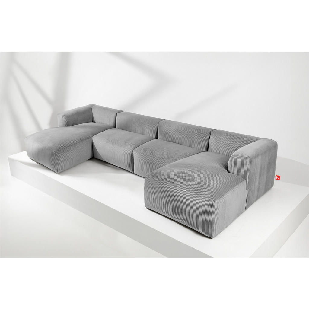 Thumbnail - Konsimo® Panorama-Ecksofa, Hellgrau, Textil, U-Form,Freiform, 424x73x180 cm, Wohnzimmer, Sofas & Couches, Wohnlandschaft...