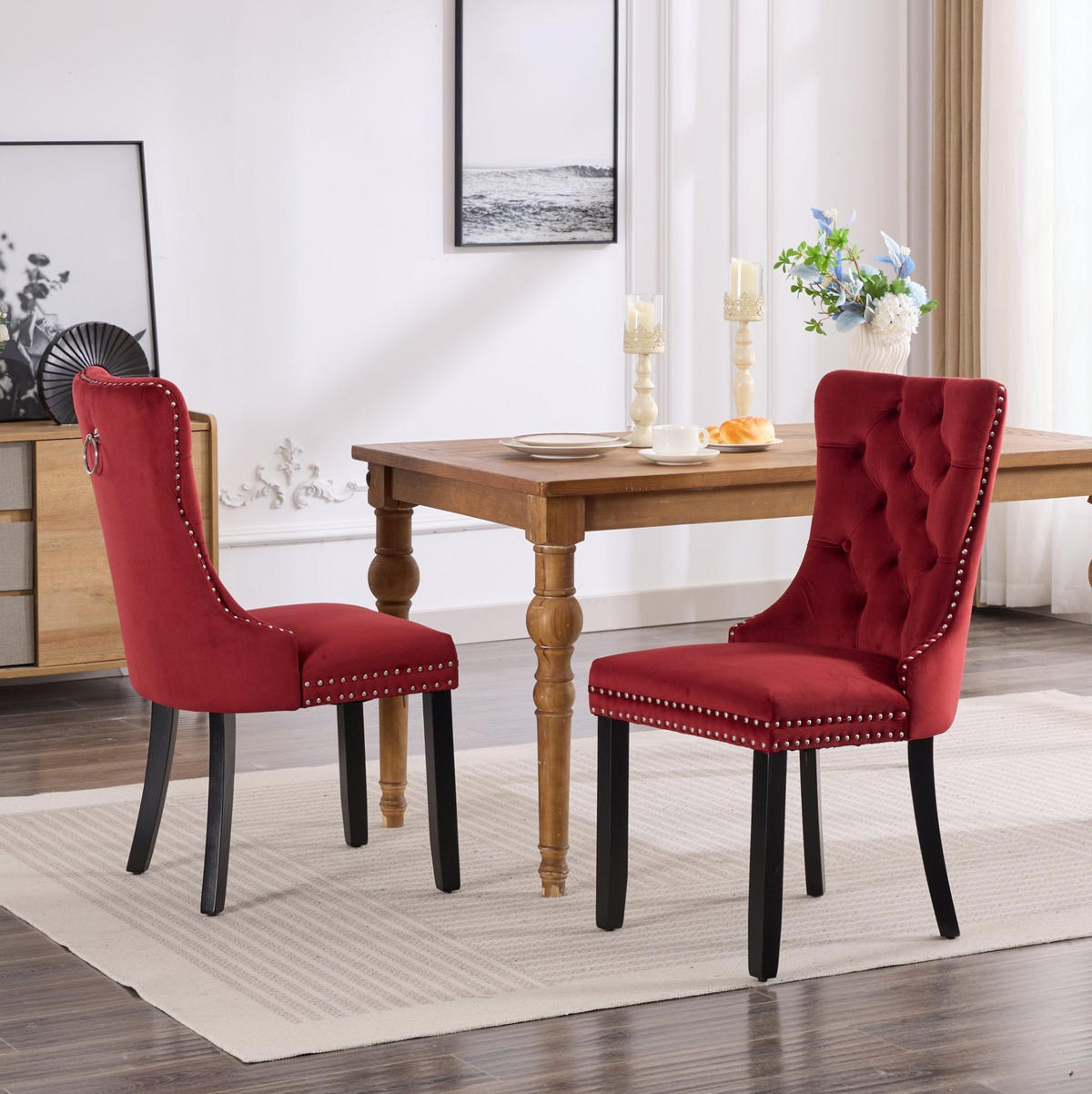 ESSZIMMERSTUHL mit hoher Rückenlehne 2er-Set Samt Wine Red - Rot, Metall (50/95/65cm) - Meubliv