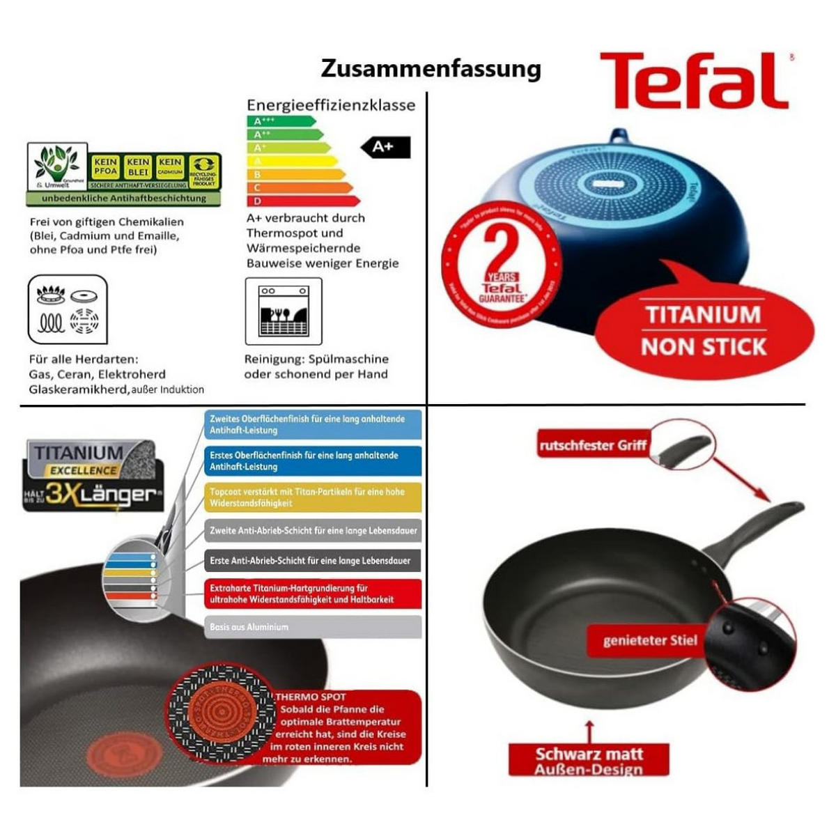 WOKPFANNE Cook & Clean 28 cm Schwarz Antihaftbeschichtung hoher Rand Thermo-Signal - Schwarz, Kunststoff/Metall (28cm) - Tefal