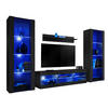 WOHNZIMMERSET TIVOLI GRANDE, 4er-Set, Schwarz, LED Blau - Schwarz, Glas/Holzwerkstoff (250/159/35cm) - Komodee